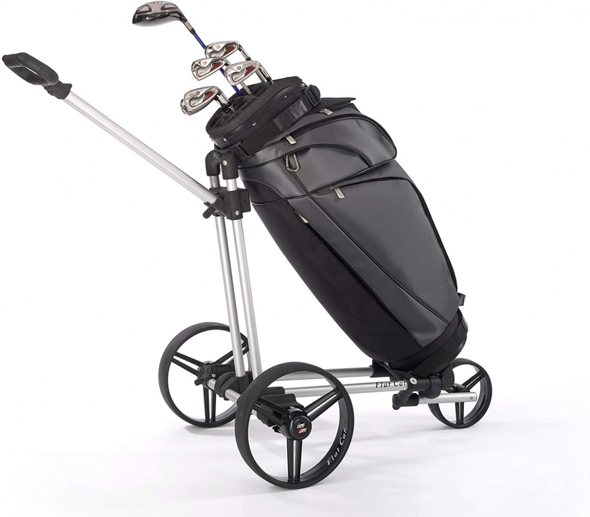 Manualny wózek golfowy FLAT CAT Push, lekki aluminiowy, składany na płasko (srebrny)