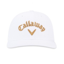 Czapka golfowa Callaway Tour Performance Pro, (biało-złota, logo Chrome Tour, Elyte)