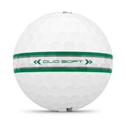Piłki golfowe Wilson Duo Soft, model 2025 (białe, 12 szt.) TRK360 z linią do puttowania zielono-rebrna