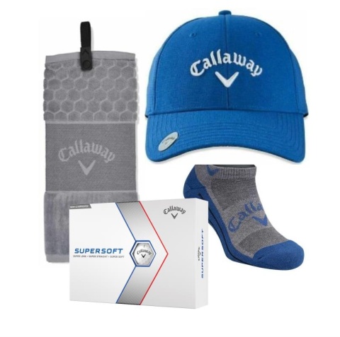 Golfer Gift Set, Callaway E02, Hat, Towel, Socks and a Dozen Golf Balls