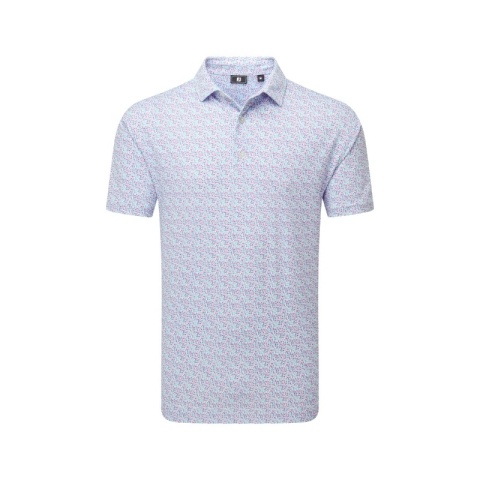 Koszulka golfowa polo FootJoy Deco Diamond Print, (męska, biała we wzorki) L