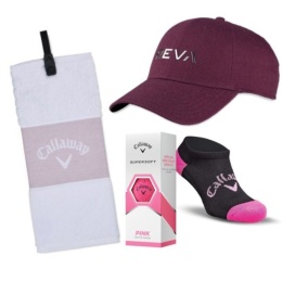 Zestaw prezentowy dla Golfistki, Callaway E01, czapka, ręcznik, skarpety i piłki