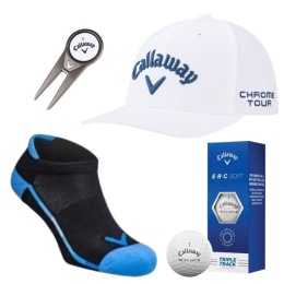 Zestaw prezentowy dla Golfistki, Callaway E03, skarpetki, piłki golfowe i pitchfork