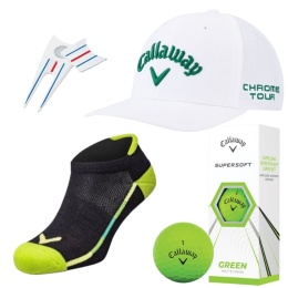 Zestaw prezentowy dla Golfistki, Callaway E04, czapka, skarpetki, piłki golfowe i pitchfork