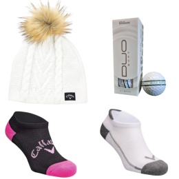 Zestaw prezentowy dla Golfistki, czapka zimowa, piłki golfowe i skarpetki