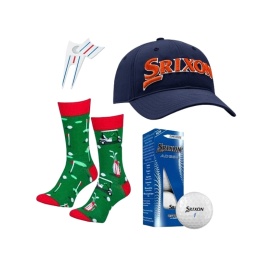 Zestaw prezentowy dla Golfisty, Srixon E01, czapka z daszkiem, skarpety, piłki golfowe i pitchfork