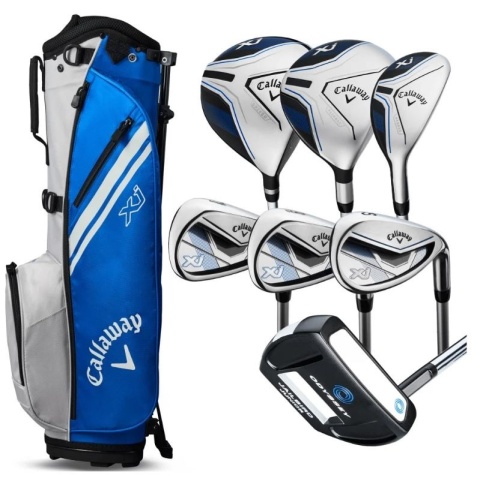 Zestaw kijów do golfa CALLAWAY XJ-3 dla juniorów, 7 kijów z torbą na nóżkach, niebiesko-biały, grafit set