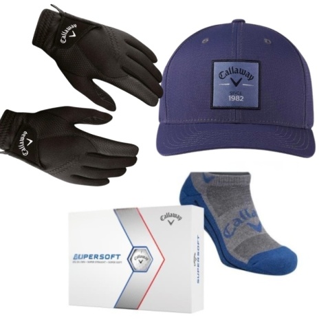 Golfer Gift Set, Callaway E02, Hat, gloves, Socks and a Dozen Golf Balls