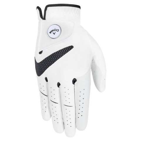 Rękawica golfowa CALLAWAY SYNTECH MRH, model 25 (biała, rozm. M) z markerem, golfista leworęczny