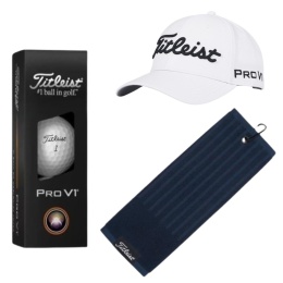 Zestaw prezentowy dla Golfisty, Titleist T01, czapka z daszkiem, piłki golfowe i ręcznik