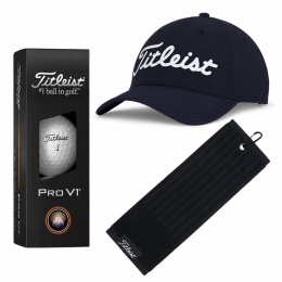 Zestaw prezentowy dla Golfisty, Titleist T02, czapka z daszkiem, piłki golfowe i ręcznik