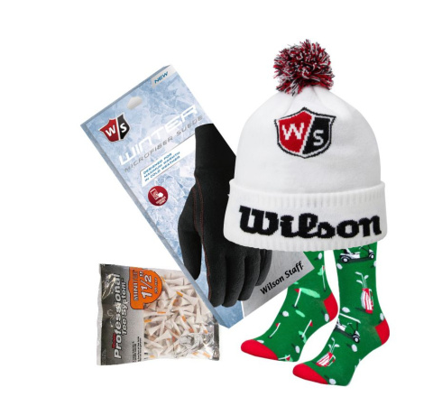 Golfer Gift Set, Wilson 03, Winter Hat, Socks, Pair of Gloves and Tee Pins